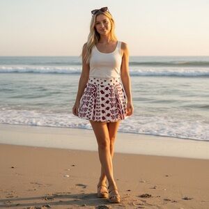 NEW BB Dakota Skirt Juniors 9 White Red Cherry Cherries Mini Pleated Flare Lined